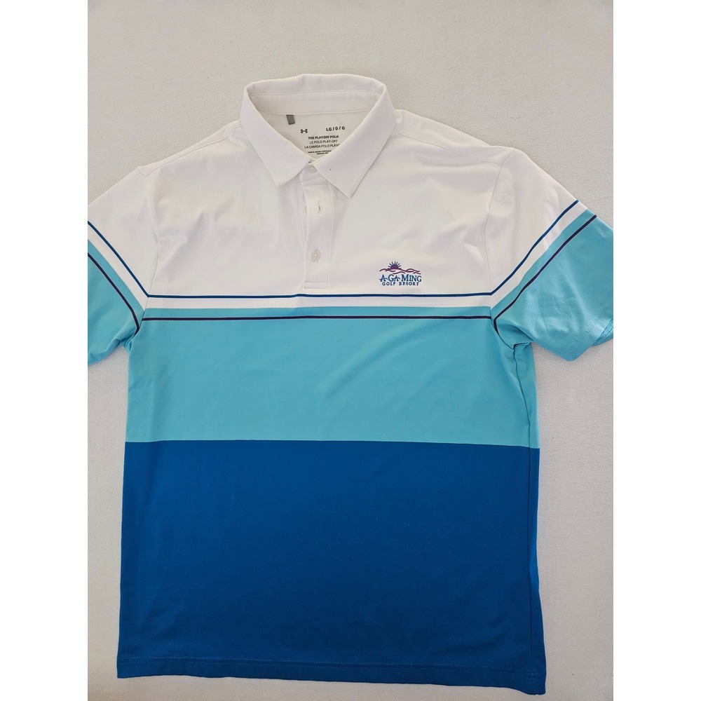 Under Armour Playoff Polo Mens Large Blue White Colorblock A-Ga-Ming Golf Shirt - Picture 2 of 6